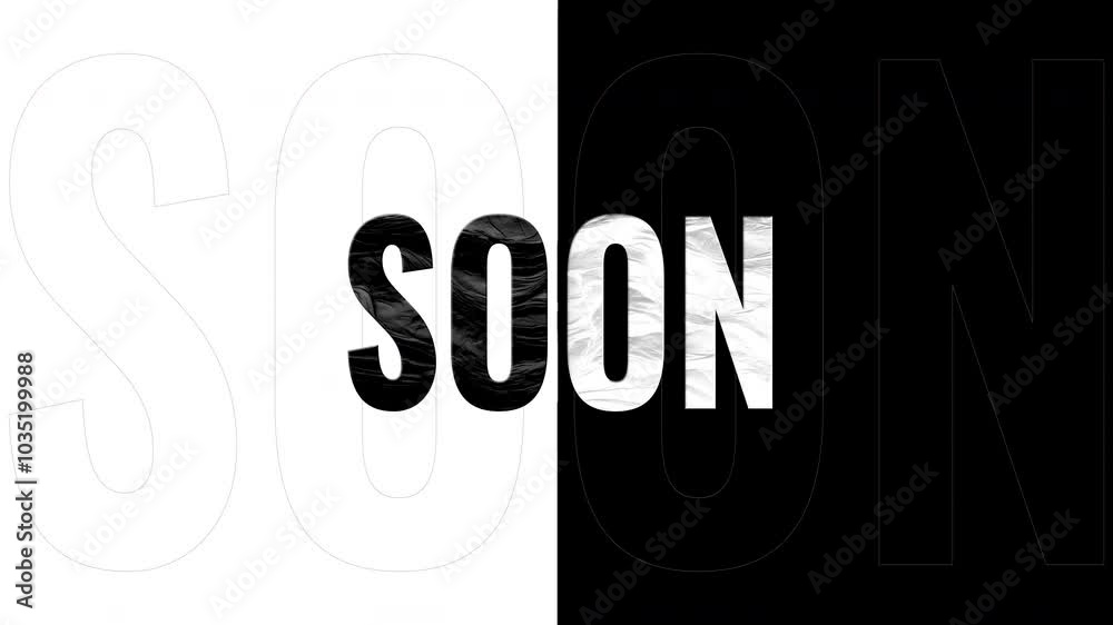 Animation coming soon text.Seamless loop.text reveal with masks.Minimal.Black and white background.
