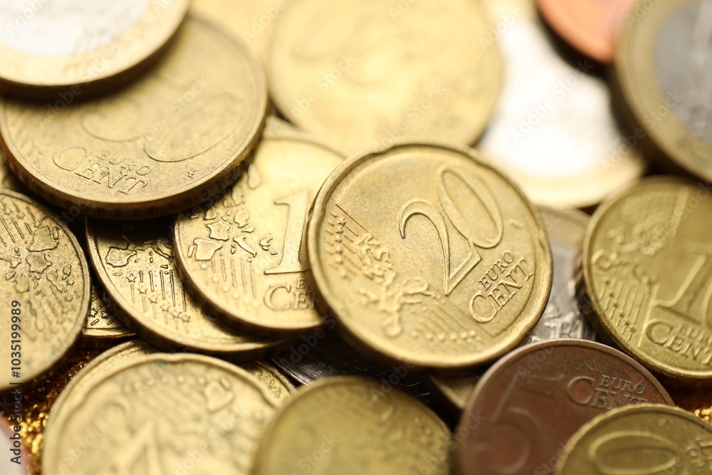 Pile of Euro coins. Various EURO coins for business money, financial cash, currency and economy concept Pile of Euro coins. Various EURO coins for business money, financial cash, currency and economy concept