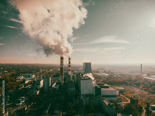 Bilde på lerret industrial facility with chimneys emitting smoke