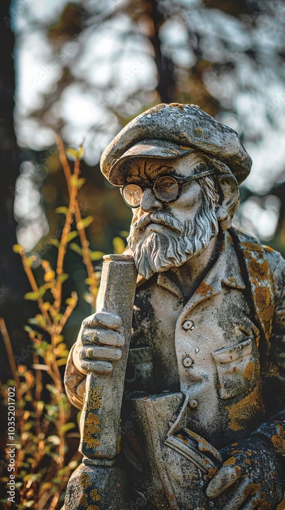 Weathered Stone Statue of an Old Man with a Beard and Glasses Weathered Stone Statue of an Old Man with a Beard and Glasses