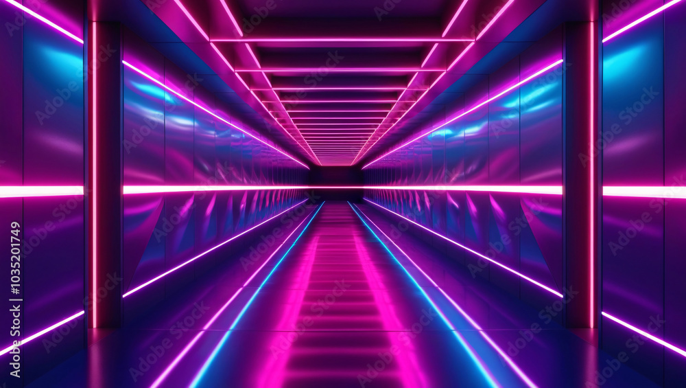 Fototapeta premium neon background, a futuristic, neon-lit corridor, futuristic neon background, neon, futuristic, corridor, modern, light, design