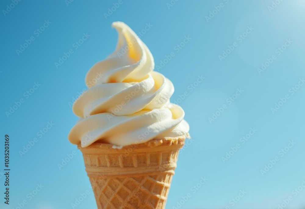 Soft-Serve Ice Cream Cone Against Clear Blue Sky Soft-Serve Ice Cream Cone Against Clear Blue Sky