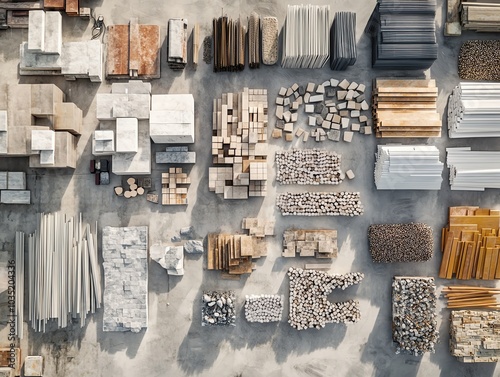 Wallpaper Mural Aerial view of organized construction materials on a concrete surface. Torontodigital.ca