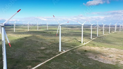 Aerial view to a wind turbines at the Cape Kaliakra, Bulgaria