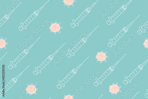 Seamless pattern with vaccine and syringe icon. Editable vector background related to diseases, flu, coronavirus, epidemic and quarantine. Vector