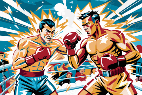 Dynamic Retro Comic Style Boxing Match Illustration