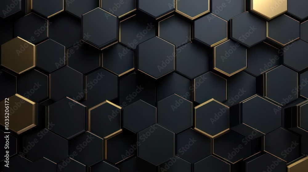 Abstract Black and Gold Hexagon Pattern