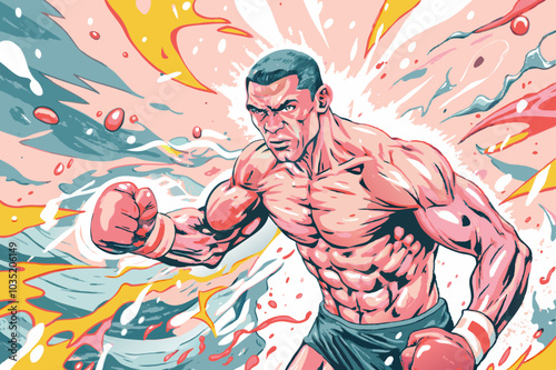 Dynamic Action-Packed Boxing Hero Illustration