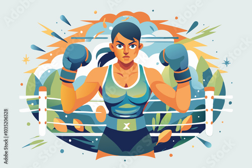 Fierce Female Boxer Ready to Fight in Dynamic Illustration