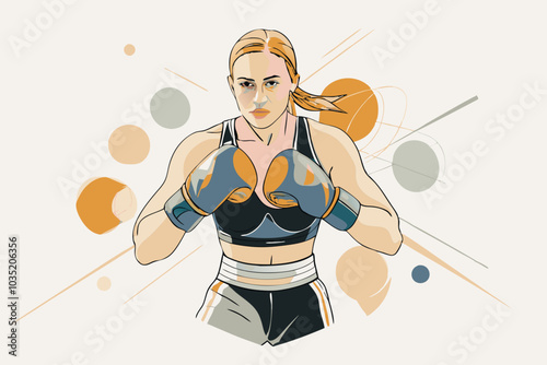 Fierce Female Boxer Ready to Strike in Dynamic Boxing Illustration photo