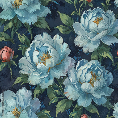 watercolor blue peony seamless pattern 1 photo