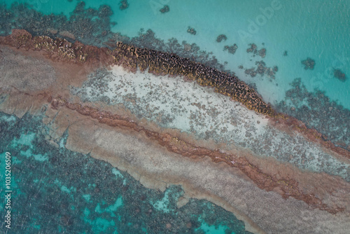 Aerial view of Bills Bay and Ningaloo Reef with turquoise water and coral reefs, Coral Bay, Australia. photo