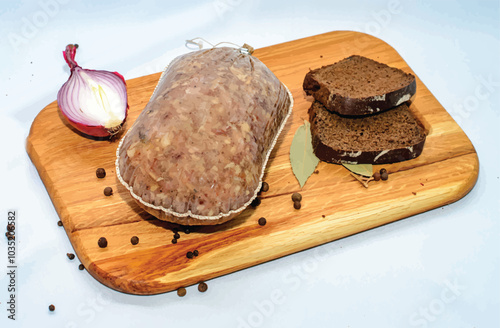 Tasty sausages and vegetables isolated over solid background