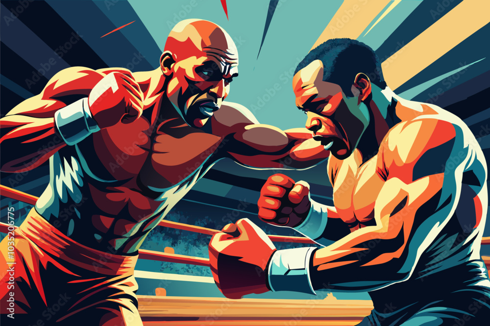 Fototapeta premium Intense Boxing Match Between Two Determined Fighters in Action