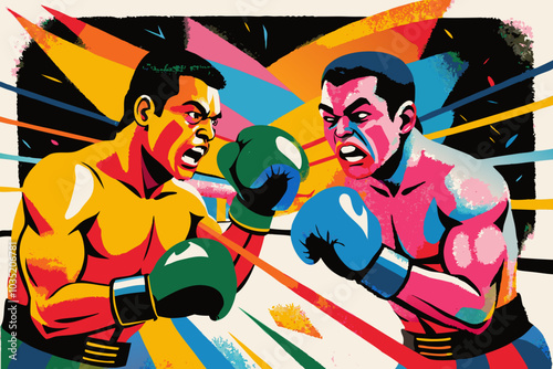 Dynamic Retro Style Boxing Match Illustration