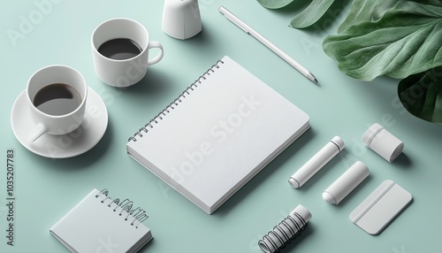 Minimalist stationery composition with a vector notebook, isolated on a blank white background, realistic illustration for branding and product mockups photo