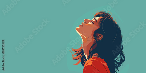 An illustration depicts a girl with her eyes closed and her face tilted up toward the sky, basking in the warmth of the sun, radiating a sense of peace and blissful tranquility.
