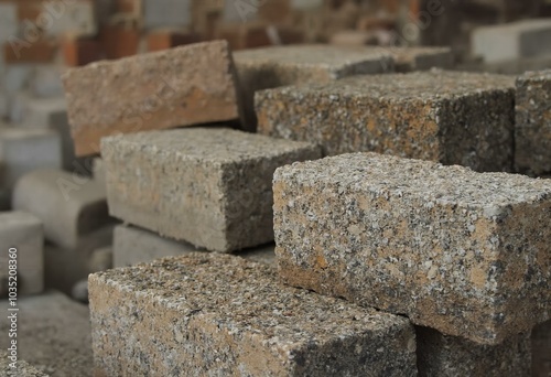 Collection Of Speckled Construction Blocks With Blurred Background