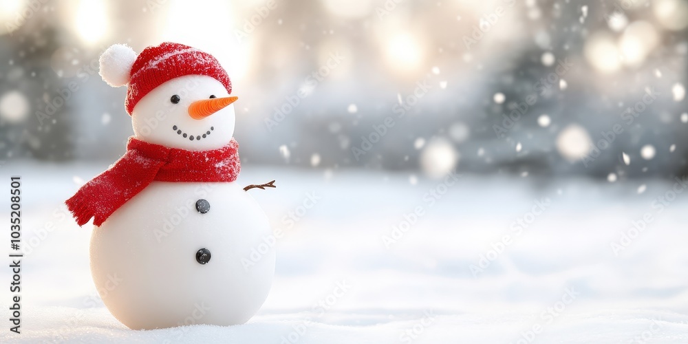 Cheerful Snowman in a Winter Wonderland Scene Cheerful Snowman in a Winter Wonderland Scene