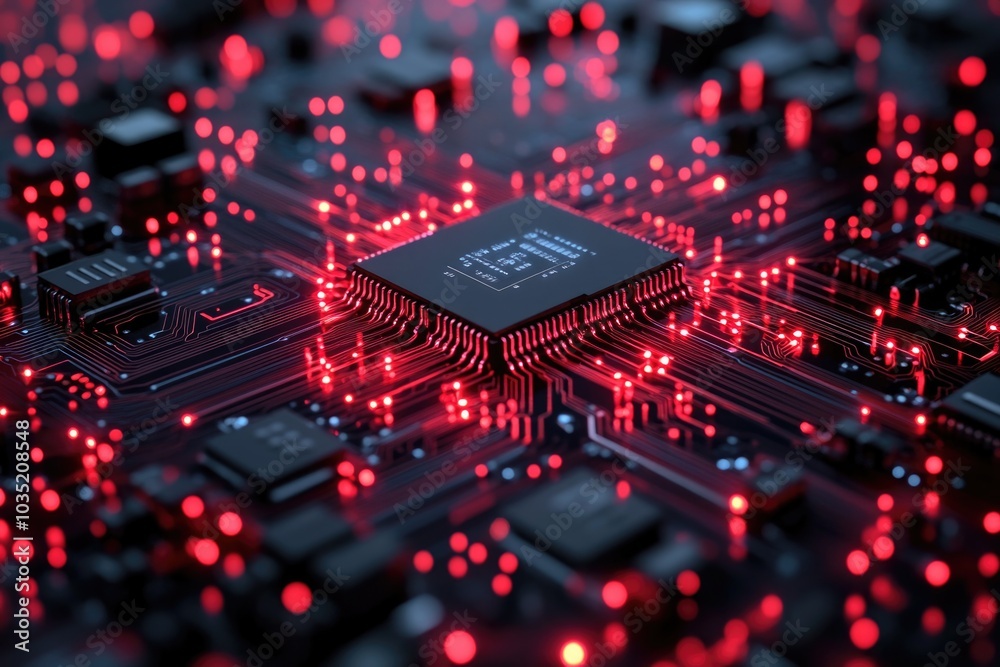 A detailed view of electronic components with LED indicators A detailed view of electronic components with LED indicators