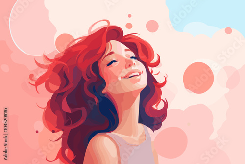 An illustration focuses on a girl's face, capturing her smiling expression and happiness, with her eyes shut tightly in a moment of joyful delight.