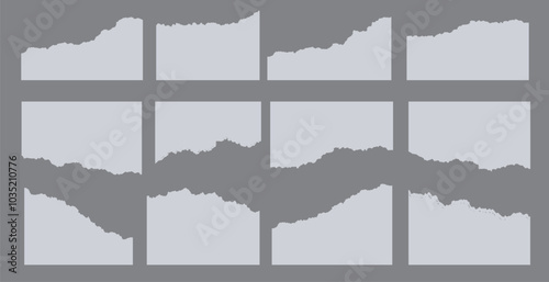 Set of white torn or ripped paper sheets. And blank page split vector illustration, Abstract realistic paper texture