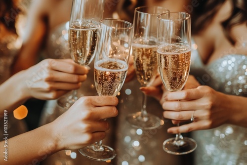 People gathering and celebrating with champagne glasses