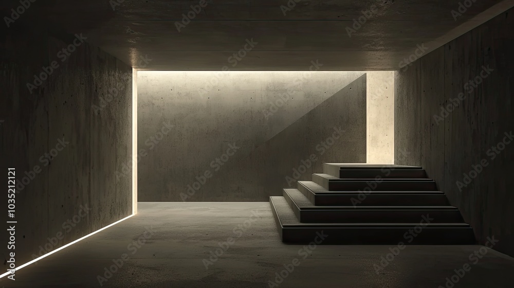 Dark, empty room interior with a concrete wall and floor
