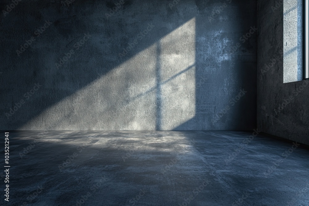 Dark, empty room interior with a concrete wall and floor