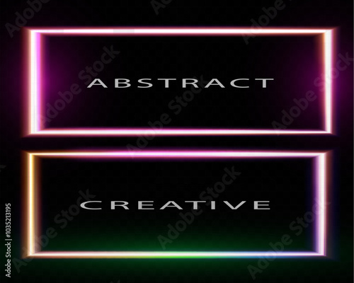 Neon gradient frames, set of glowing square futuristic design elements. Bright geometric shapes, modern sign collection. Bright rectangle. Light effect of curved line Blue portal, platform.	
