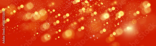 Gold sparkles on a red background. Glare sparks flying from above. Vector illustration.
