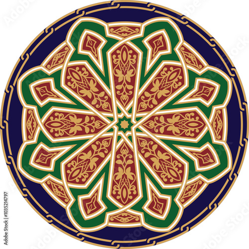 Golden circle decorated with Islamic ornament