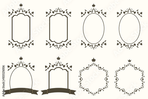 Template design of Vintage Frame with copy space. Set of Vintage Frame in brown retro color. Vector Antique Border collection for bridal invitation design. EPS 10