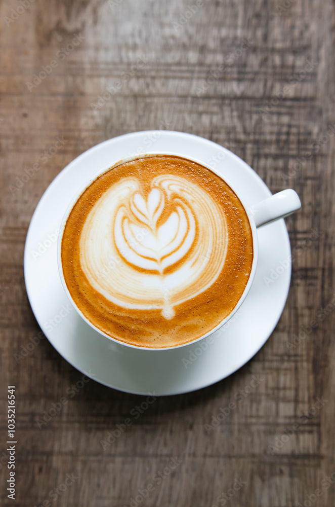 Latte Coffee on a Wooden Table A Warm Morning Moment Latte Coffee on a Wooden Table A Warm Morning Moment