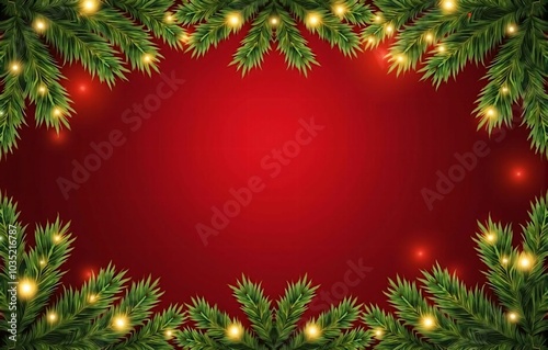 Festive Red and Green Christmas Background with Warm Lights - A Celebration of Winter Holiday Decorations