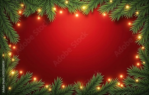 Festive Red and Green Christmas Background with Warm Lights - A Celebration of Winter Holiday Decorations