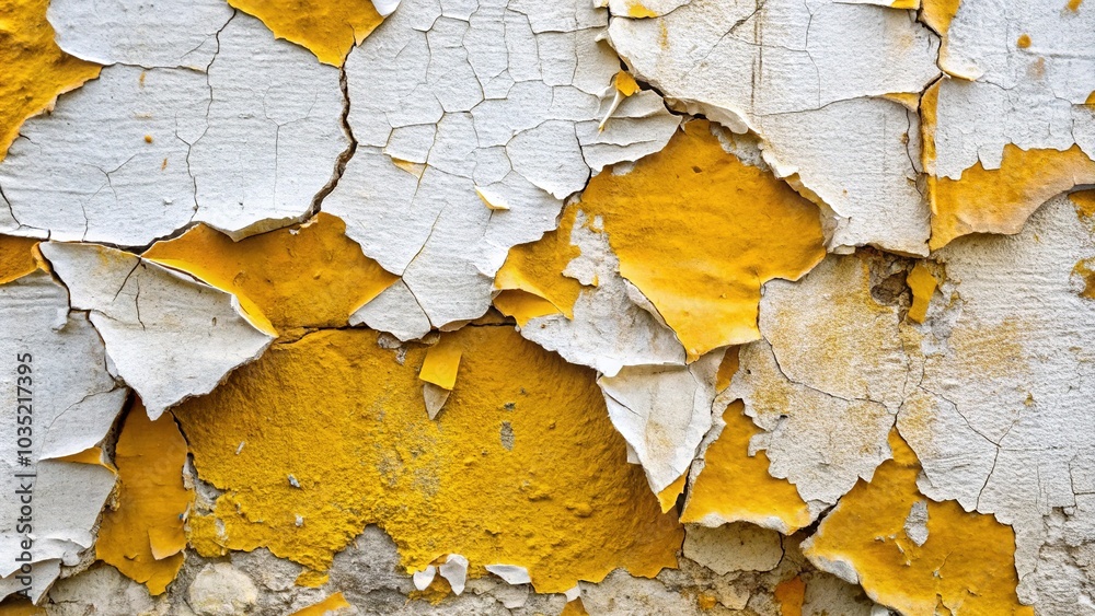 Obraz premium Weathered Yellow and White Wall Texture - Rustic Minimalist Photography for Home Decor, Wall Art, and Historical Architecture