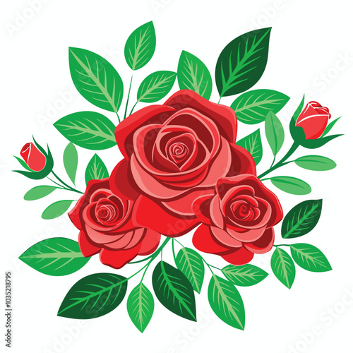 Set of pink rose floral with green leaves. Elegant wedding concept, perfect for greeting cards or invitation designs. Vector arrangements.