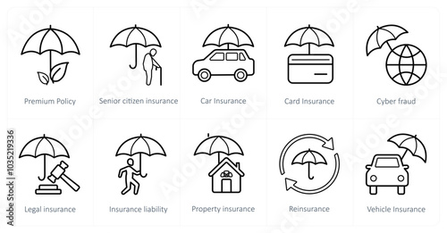 A set of 10 Insurance icons as premium policy, senior citizen insurance, car insurance