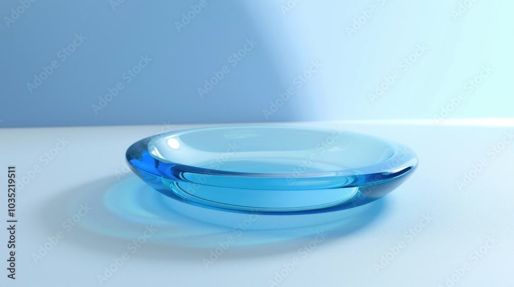A single blue bowl sits on a white table, ready for use A single blue bowl sits on a white table, ready for use