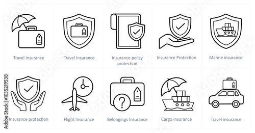 A set of 10 Insurance icons as travel insurance, insurance policy protection, insurance protection