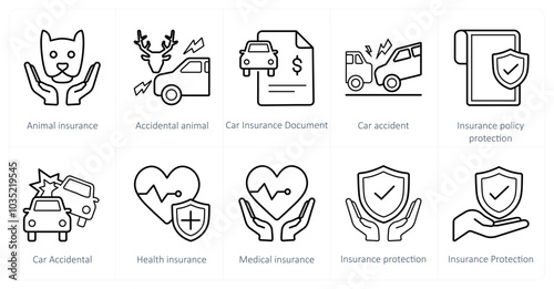 A set of 10 Insurance icons as animal insurance, accidental animal, car insurance document