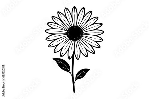 Black and white daisy flower vector art illustration.