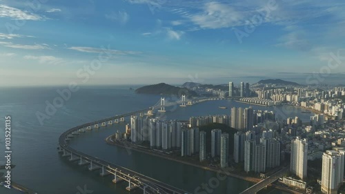 Wallpaper Mural Drone View of Busan city in South Korea, Centum City, Summer, 60fps Torontodigital.ca