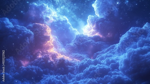 The sky is filled with clouds and stars