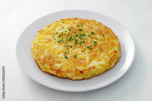 A fluffy cheesy omelet sitting on a clean white plate, perfect for breakfast or brunch