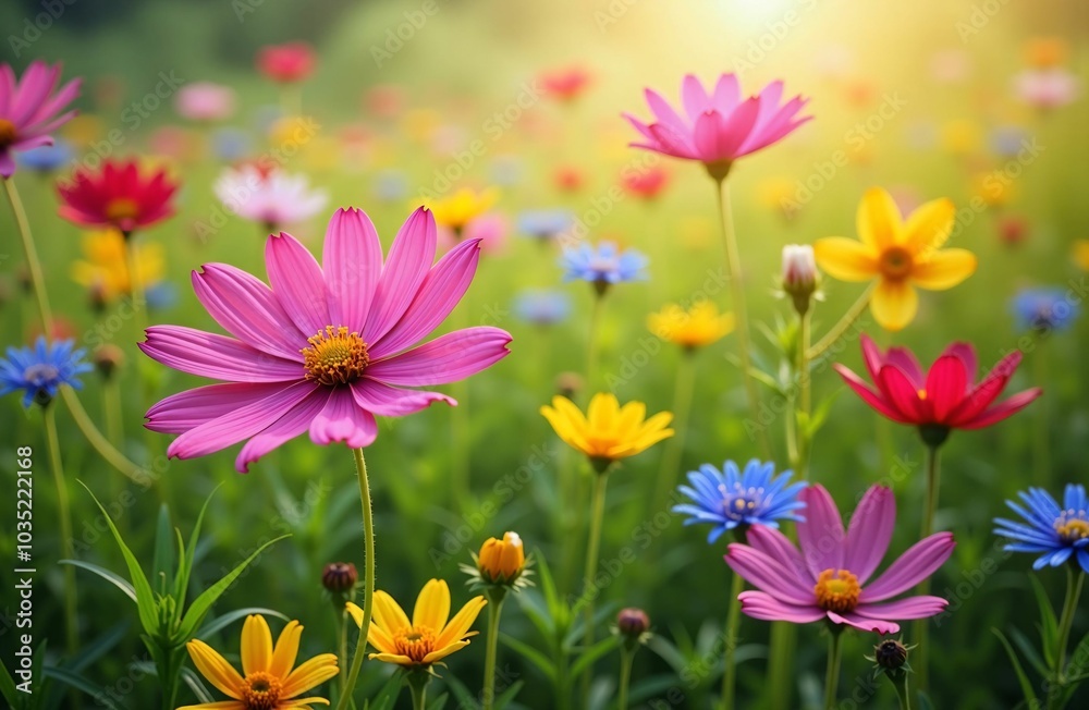 Beautiful Garden of Vibrant Cosmos Flowers in Full Bloom—A Colorful Landscape of Nature's Bounty Beautiful Garden of Vibrant Cosmos Flowers in Full Bloom—A Colorful Landscape of Nature's Bounty