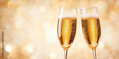 Toasting with Champagne Glasses and Bokeh Background