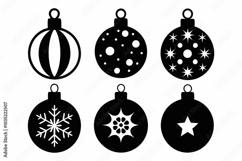 
Christmas ball set. Black silhouette Christmas ball vector illustration, set of Christmas balls
