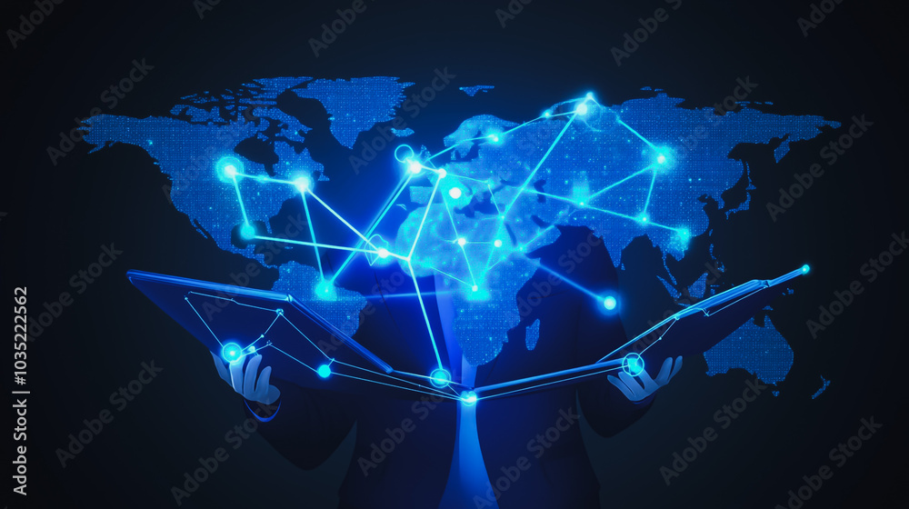 abstract business connection of line from nail node to node on world map background Innovation network points Earth's surface abstract business connection of line from nail node to node on world map background Innovation network points Earth's surface